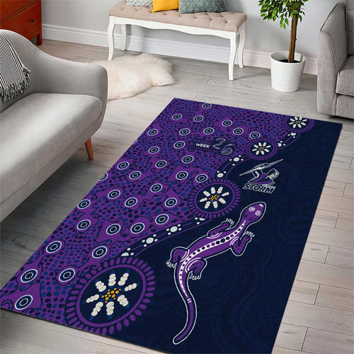 Melbourne Storm NAIDOC Week 2026 Area Rug Aboriginal Lizard Dot Painting - 50 Years of Deadly