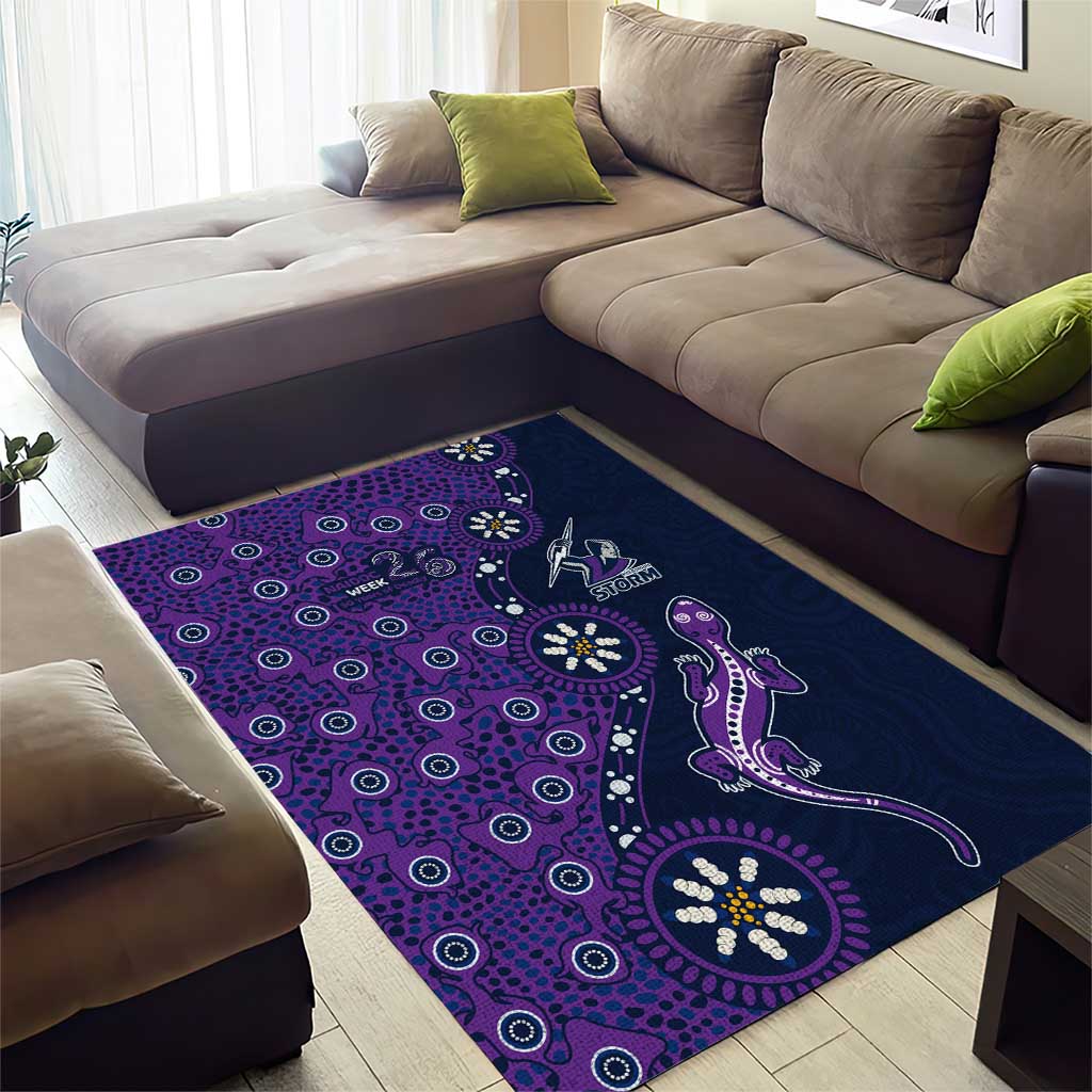 Melbourne Storm NAIDOC Week 2026 Area Rug Aboriginal Lizard Dot Painting - 50 Years of Deadly