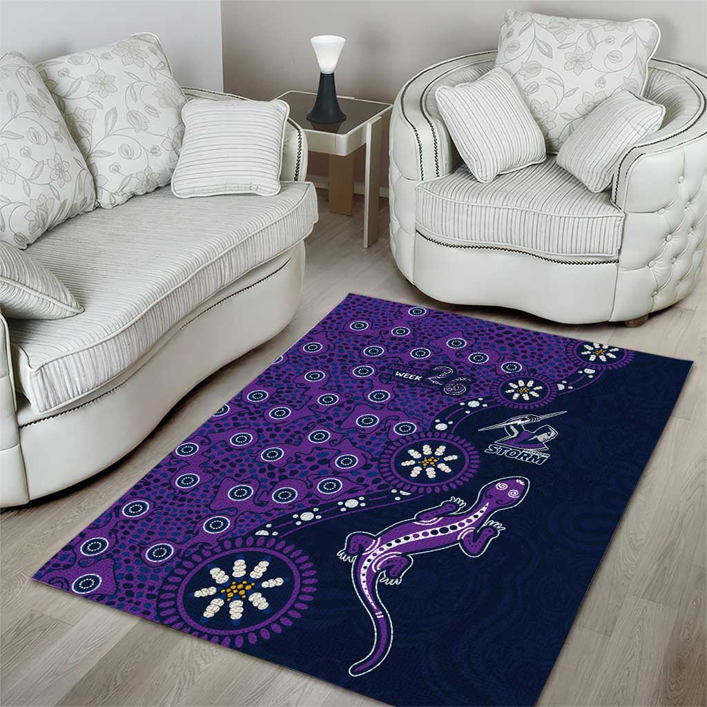 Melbourne Storm NAIDOC Week 2026 Area Rug Aboriginal Lizard Dot Painting - 50 Years of Deadly