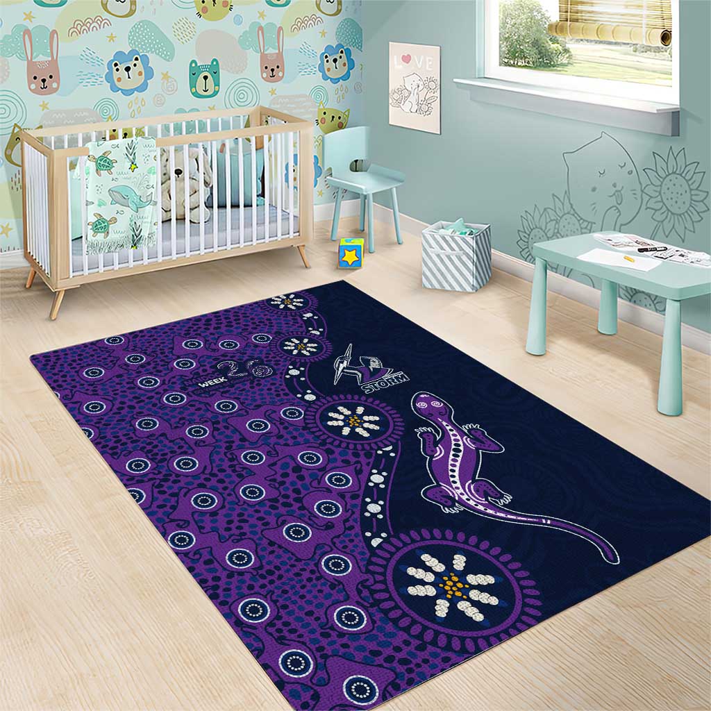 Melbourne Storm NAIDOC Week 2026 Area Rug Aboriginal Lizard Dot Painting - 50 Years of Deadly