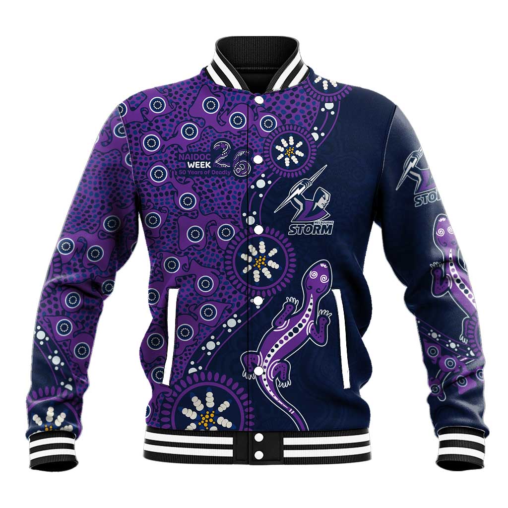 Melbourne Storm NAIDOC Week 2026 Baseball Jacket Aboriginal Lizard Dot Painting - 50 Years of Deadly