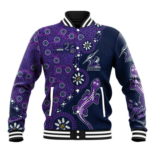 Melbourne Storm NAIDOC Week 2026 Baseball Jacket Aboriginal Lizard Dot Painting - 50 Years of Deadly