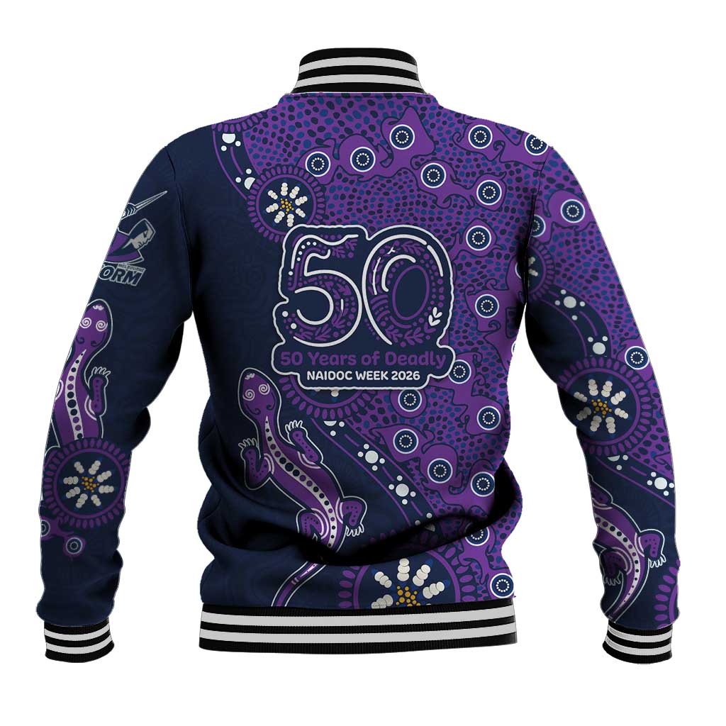 Melbourne Storm NAIDOC Week 2026 Baseball Jacket Aboriginal Lizard Dot Painting - 50 Years of Deadly