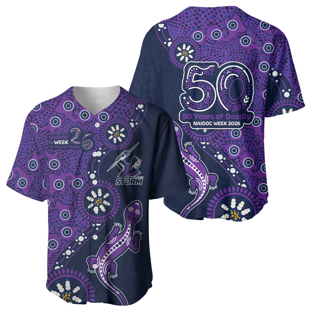 Melbourne Storm NAIDOC Week 2026 Baseball Jersey Aboriginal Lizard Dot Painting - 50 Years of Deadly