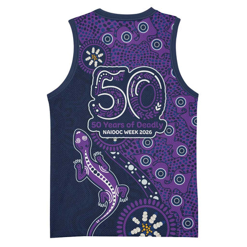 Melbourne Storm NAIDOC Week 2026 Basketball Jersey Aboriginal Lizard Dot Painting - 50 Years of Deadly