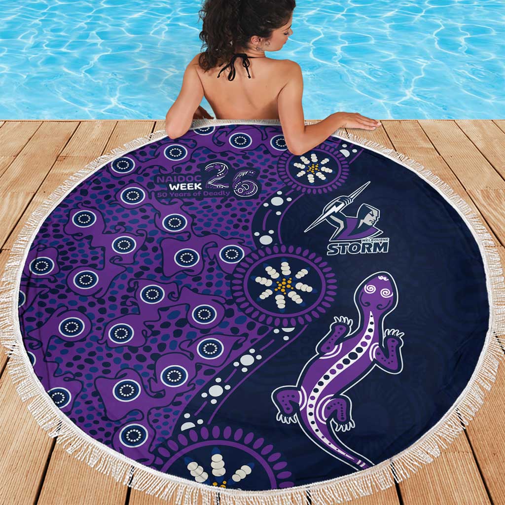 Melbourne Storm NAIDOC Week 2026 Beach Blanket Aboriginal Lizard Dot Painting - 50 Years of Deadly