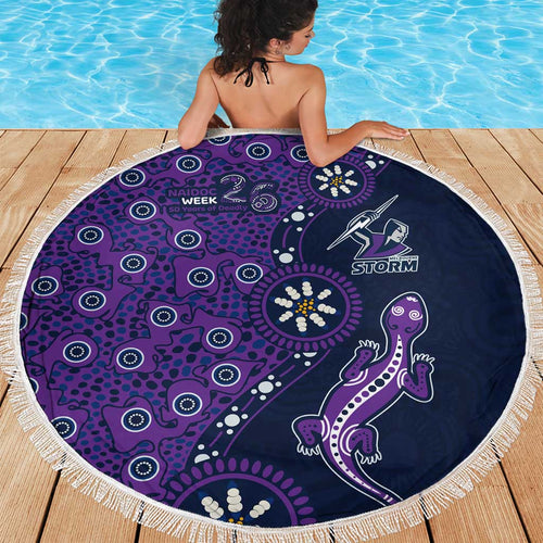 Melbourne Storm NAIDOC Week 2026 Beach Blanket Aboriginal Lizard Dot Painting - 50 Years of Deadly