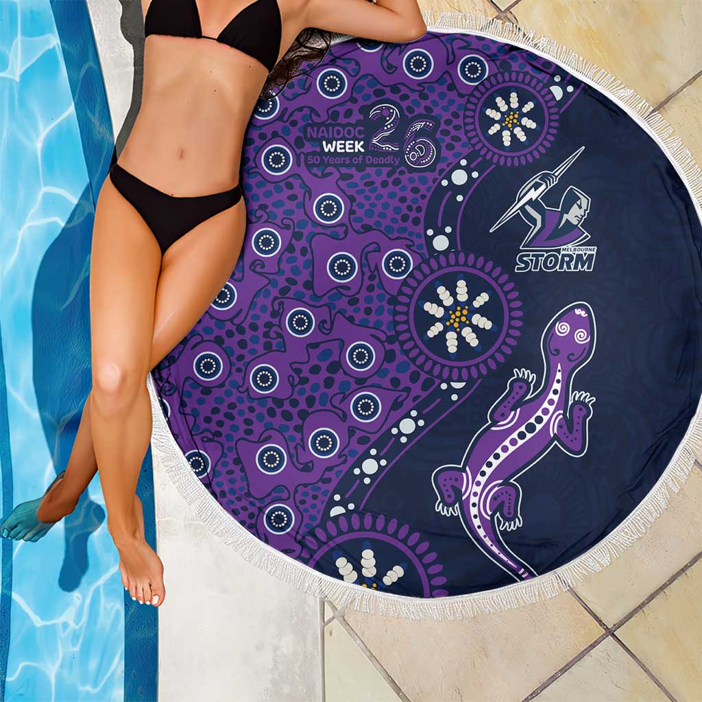 Melbourne Storm NAIDOC Week 2026 Beach Blanket Aboriginal Lizard Dot Painting - 50 Years of Deadly