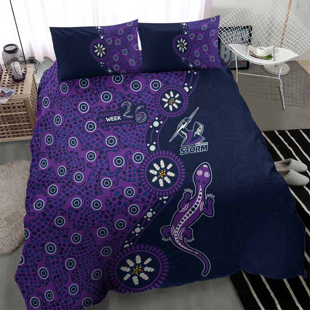 Melbourne Storm NAIDOC Week 2026 Bedding Set Aboriginal Lizard Dot Painting - 50 Years of Deadly