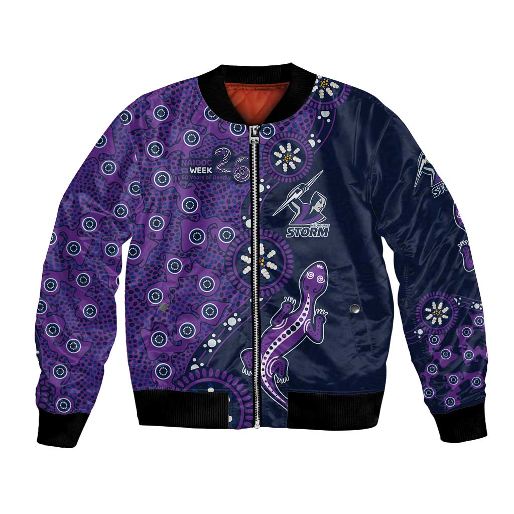Melbourne Storm NAIDOC Week 2026 Bomber Jacket Aboriginal Lizard Dot Painting - 50 Years of Deadly