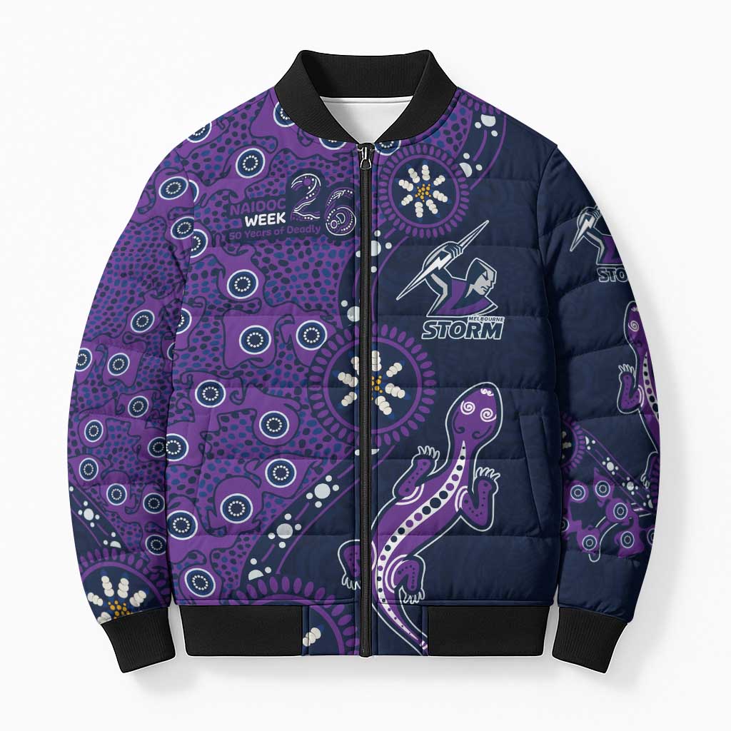 Melbourne Storm NAIDOC Week 2026 Bomber Puffer Jacket Aboriginal Lizard Dot Painting - 50 Years of Deadly