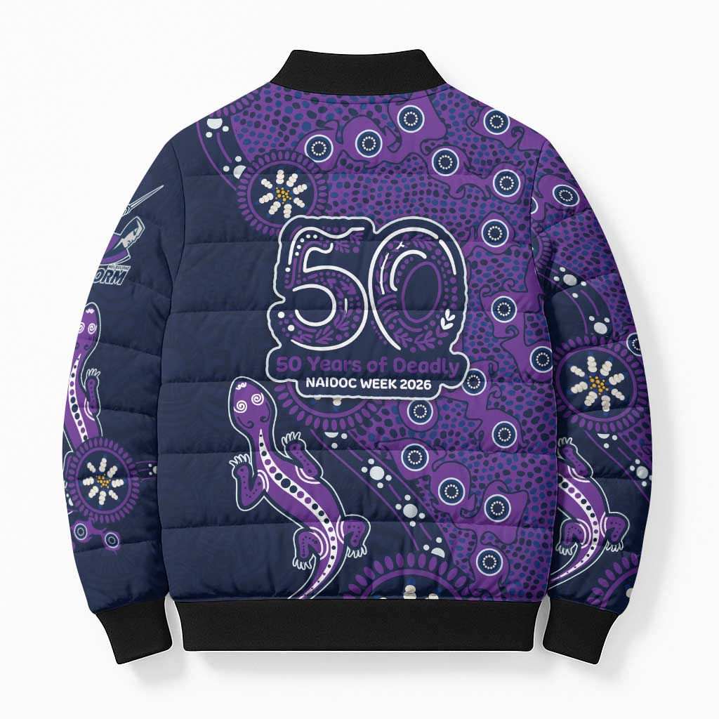 Melbourne Storm NAIDOC Week 2026 Bomber Puffer Jacket Aboriginal Lizard Dot Painting - 50 Years of Deadly