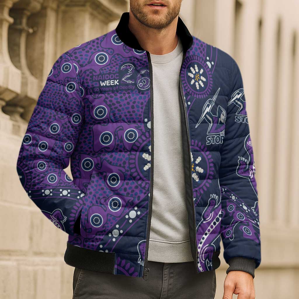 Melbourne Storm NAIDOC Week 2026 Bomber Puffer Jacket Aboriginal Lizard Dot Painting - 50 Years of Deadly