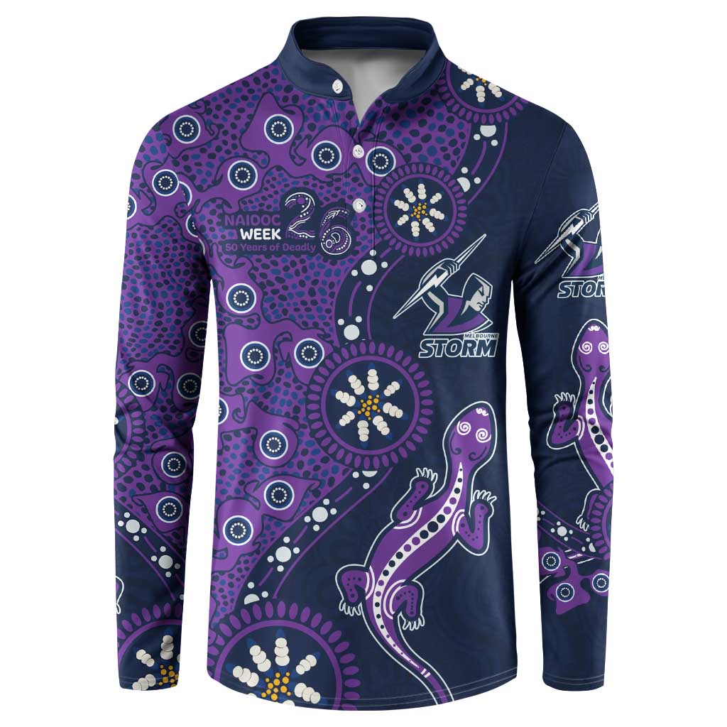 Melbourne Storm NAIDOC Week 2026 Button Sweatshirt Aboriginal Lizard Dot Painting - 50 Years of Deadly