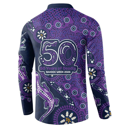 Melbourne Storm NAIDOC Week 2026 Button Sweatshirt Aboriginal Lizard Dot Painting - 50 Years of Deadly