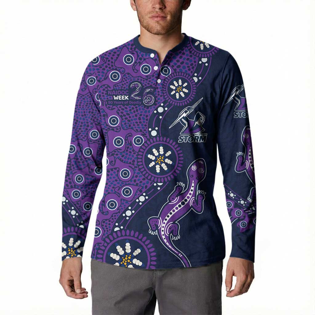 Melbourne Storm NAIDOC Week 2026 Button Sweatshirt Aboriginal Lizard Dot Painting - 50 Years of Deadly