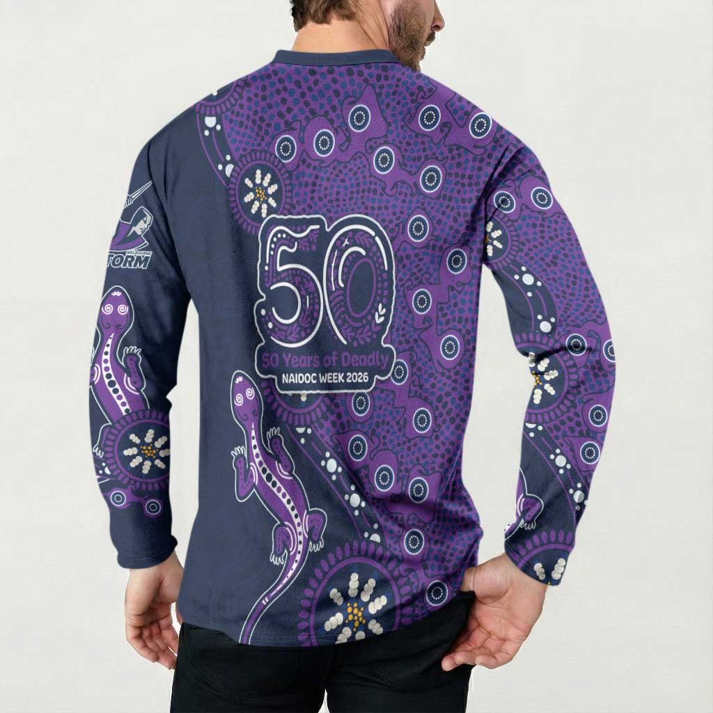 Melbourne Storm NAIDOC Week 2026 Button Sweatshirt Aboriginal Lizard Dot Painting - 50 Years of Deadly