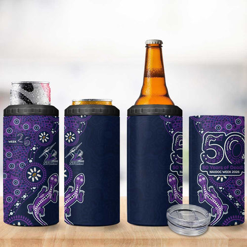 Melbourne Storm NAIDOC Week 2026 4 in 1 Can Cooler Tumbler Aboriginal Lizard Dot Painting - 50 Years of Deadly