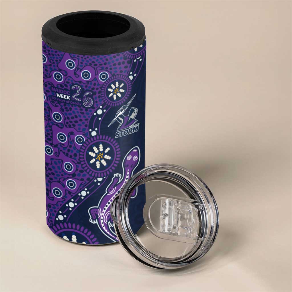 Melbourne Storm NAIDOC Week 2026 4 in 1 Can Cooler Tumbler Aboriginal Lizard Dot Painting - 50 Years of Deadly