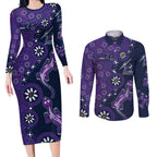 Melbourne Storm NAIDOC Week 2026 Couples Matching Long Sleeve Bodycon Dress and Long Sleeve Button Shirt Aboriginal Lizard Dot Painting - 50 Years of Deadly