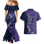 Melbourne Storm NAIDOC Week 2026 Couples Matching Mermaid Dress and Hawaiian Shirt Aboriginal Lizard Dot Painting - 50 Years of Deadly