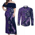 Melbourne Storm NAIDOC Week 2026 Couples Matching Off Shoulder Maxi Dress and Long Sleeve Button Shirt Aboriginal Lizard Dot Painting - 50 Years of Deadly