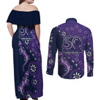Melbourne Storm NAIDOC Week 2026 Couples Matching Off Shoulder Maxi Dress and Long Sleeve Button Shirt Aboriginal Lizard Dot Painting - 50 Years of Deadly