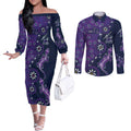 Melbourne Storm NAIDOC Week 2026 Couples Matching Off The Shoulder Long Sleeve Dress and Long Sleeve Button Shirt Aboriginal Lizard Dot Painting - 50 Years of Deadly