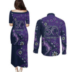 Melbourne Storm NAIDOC Week 2026 Couples Matching Puletasi and Long Sleeve Button Shirt Aboriginal Lizard Dot Painting - 50 Years of Deadly
