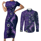 Melbourne Storm NAIDOC Week 2026 Couples Matching Short Sleeve Bodycon Dress and Long Sleeve Button Shirt Aboriginal Lizard Dot Painting - 50 Years of Deadly