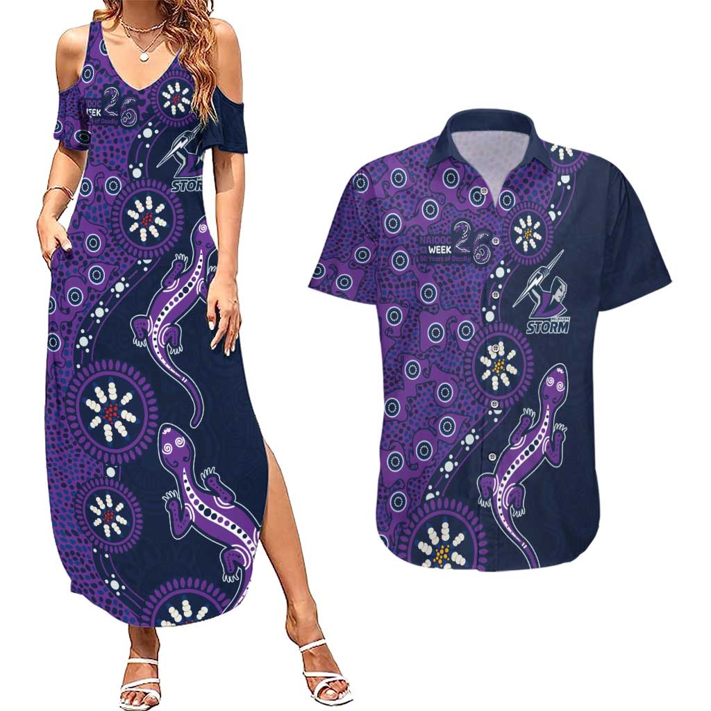 Melbourne Storm NAIDOC Week 2026 Couples Matching Summer Maxi Dress and Hawaiian Shirt Aboriginal Lizard Dot Painting - 50 Years of Deadly