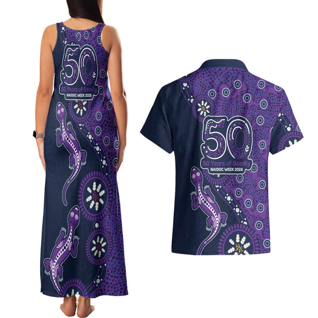 Melbourne Storm NAIDOC Week 2026 Couples Matching Tank Maxi Dress and Hawaiian Shirt Aboriginal Lizard Dot Painting - 50 Years of Deadly