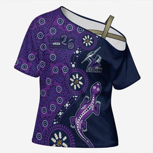 Melbourne Storm NAIDOC Week 2026 Cross Shoulder Shirt Aboriginal Lizard Dot Painting - 50 Years of Deadly