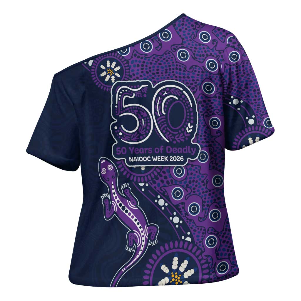 Melbourne Storm NAIDOC Week 2026 Cross Shoulder Shirt Aboriginal Lizard Dot Painting - 50 Years of Deadly