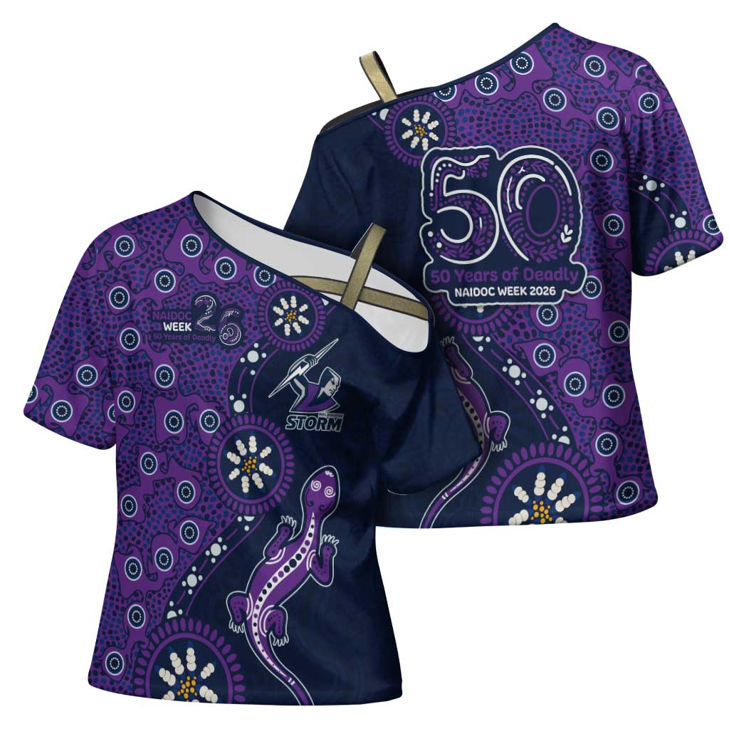 Melbourne Storm NAIDOC Week 2026 Cross Shoulder Shirt Aboriginal Lizard Dot Painting - 50 Years of Deadly