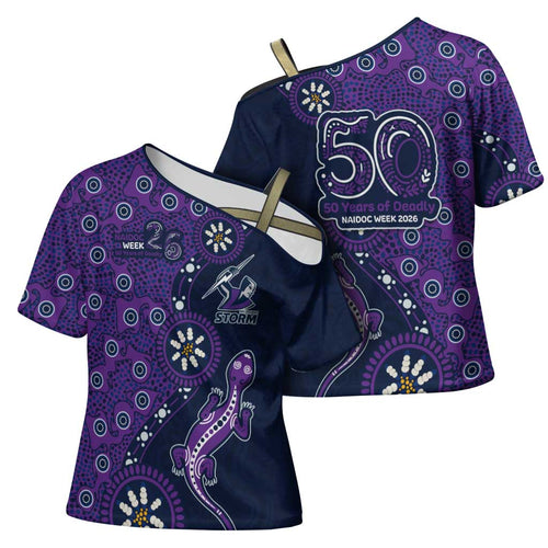 Melbourne Storm NAIDOC Week 2026 Cross Shoulder Shirt Aboriginal Lizard Dot Painting - 50 Years of Deadly