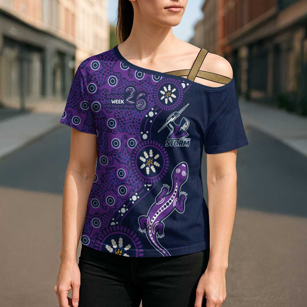 Melbourne Storm NAIDOC Week 2026 Cross Shoulder Shirt Aboriginal Lizard Dot Painting - 50 Years of Deadly