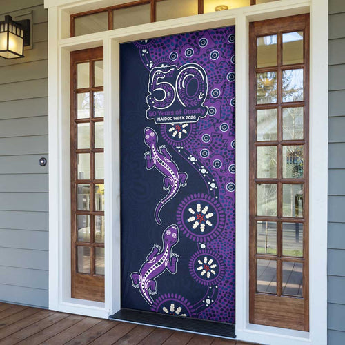 Melbourne Storm NAIDOC Week 2026 Door Cover Aboriginal Lizard Dot Painting - 50 Years of Deadly