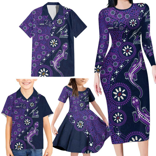 Melbourne Storm NAIDOC Week 2026 Family Matching Long Sleeve Bodycon Dress and Hawaiian Shirt Aboriginal Lizard Dot Painting - 50 Years of Deadly
