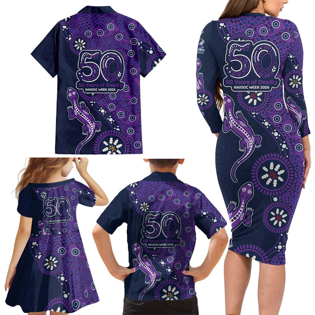Melbourne Storm NAIDOC Week 2026 Family Matching Long Sleeve Bodycon Dress and Hawaiian Shirt Aboriginal Lizard Dot Painting - 50 Years of Deadly