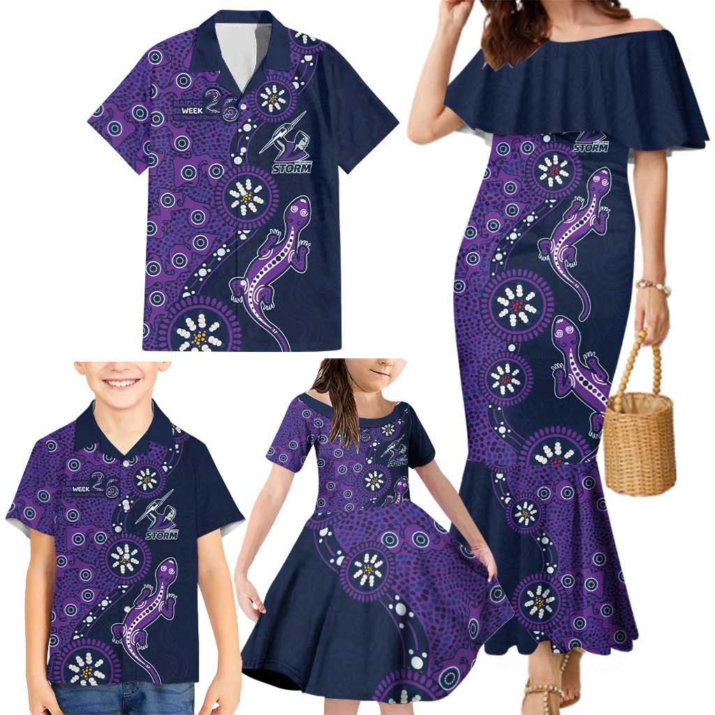 Melbourne Storm NAIDOC Week 2026 Family Matching Mermaid Dress and Hawaiian Shirt Aboriginal Lizard Dot Painting - 50 Years of Deadly