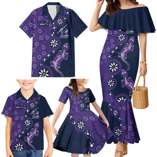 Melbourne Storm NAIDOC Week 2026 Family Matching Mermaid Dress and Hawaiian Shirt Aboriginal Lizard Dot Painting - 50 Years of Deadly