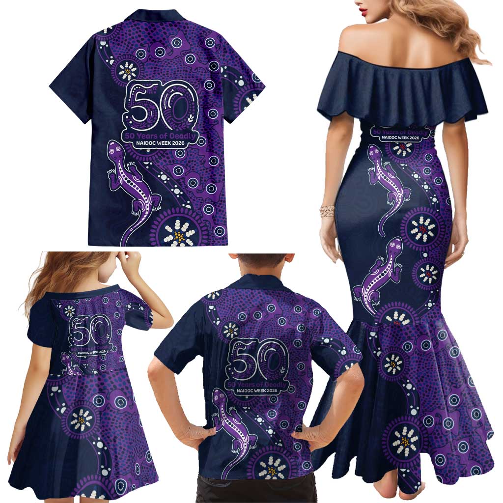 Melbourne Storm NAIDOC Week 2026 Family Matching Mermaid Dress and Hawaiian Shirt Aboriginal Lizard Dot Painting - 50 Years of Deadly