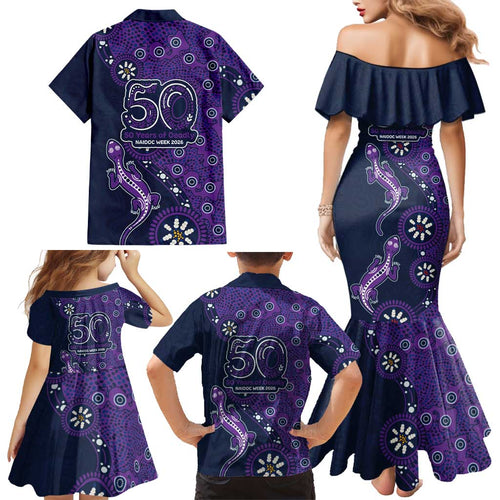 Melbourne Storm NAIDOC Week 2026 Family Matching Mermaid Dress and Hawaiian Shirt Aboriginal Lizard Dot Painting - 50 Years of Deadly
