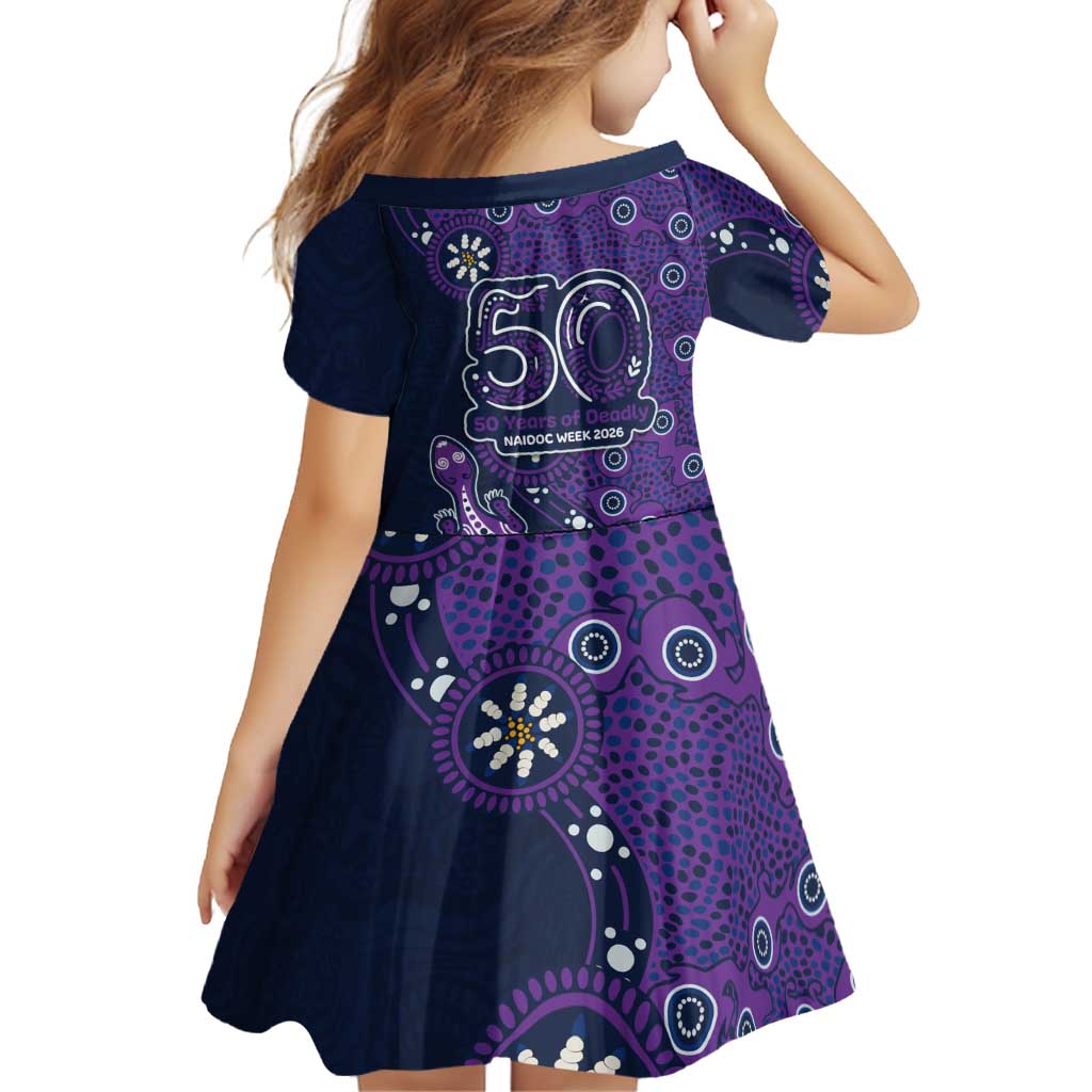 Melbourne Storm NAIDOC Week 2026 Family Matching Off The Shoulder Long Sleeve Dress and Hawaiian Shirt Aboriginal Lizard Dot Painting - 50 Years of Deadly