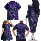 Melbourne Storm NAIDOC Week 2026 Family Matching Off The Shoulder Long Sleeve Dress and Hawaiian Shirt Aboriginal Lizard Dot Painting - 50 Years of Deadly