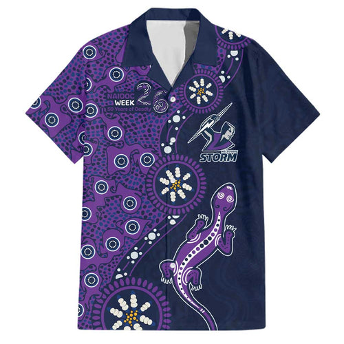 Melbourne Storm NAIDOC Week 2026 Family Matching Off The Shoulder Long Sleeve Dress and Hawaiian Shirt Aboriginal Lizard Dot Painting - 50 Years of Deadly
