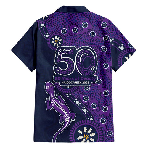 Melbourne Storm NAIDOC Week 2026 Family Matching Off The Shoulder Long Sleeve Dress and Hawaiian Shirt Aboriginal Lizard Dot Painting - 50 Years of Deadly