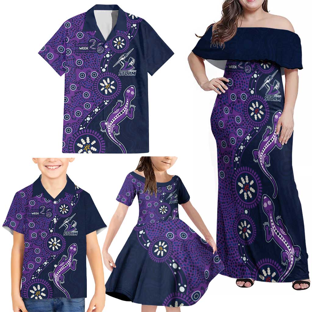 Melbourne Storm NAIDOC Week 2026 Family Matching Off Shoulder Maxi Dress and Hawaiian Shirt Aboriginal Lizard Dot Painting - 50 Years of Deadly