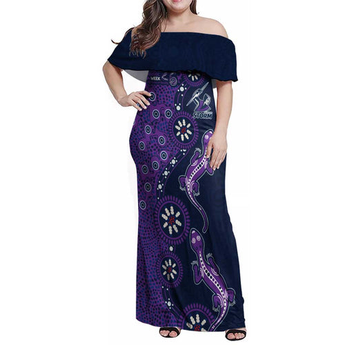 Melbourne Storm NAIDOC Week 2026 Family Matching Off Shoulder Maxi Dress and Hawaiian Shirt Aboriginal Lizard Dot Painting - 50 Years of Deadly
